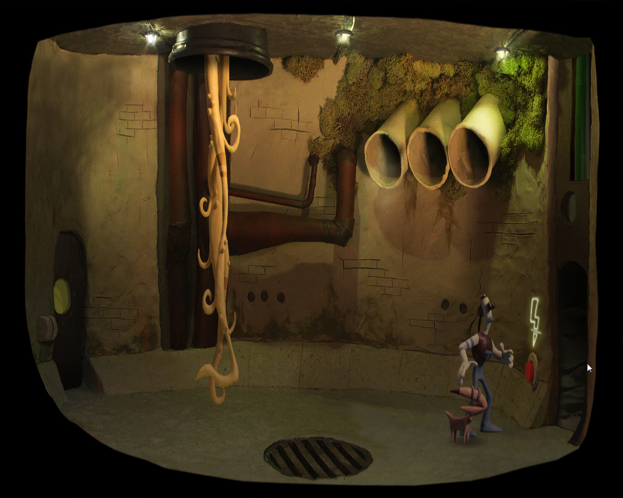 Screenshot из игры Armikrog  - локация Вход в пещеру на первом этаже (башня 2)