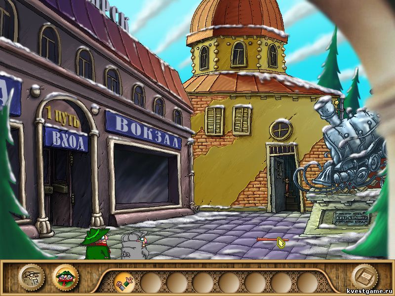 Screenshot из игры Братья Пилоты. Обратная сторона Земли - локация На вокзале (уровень 4)