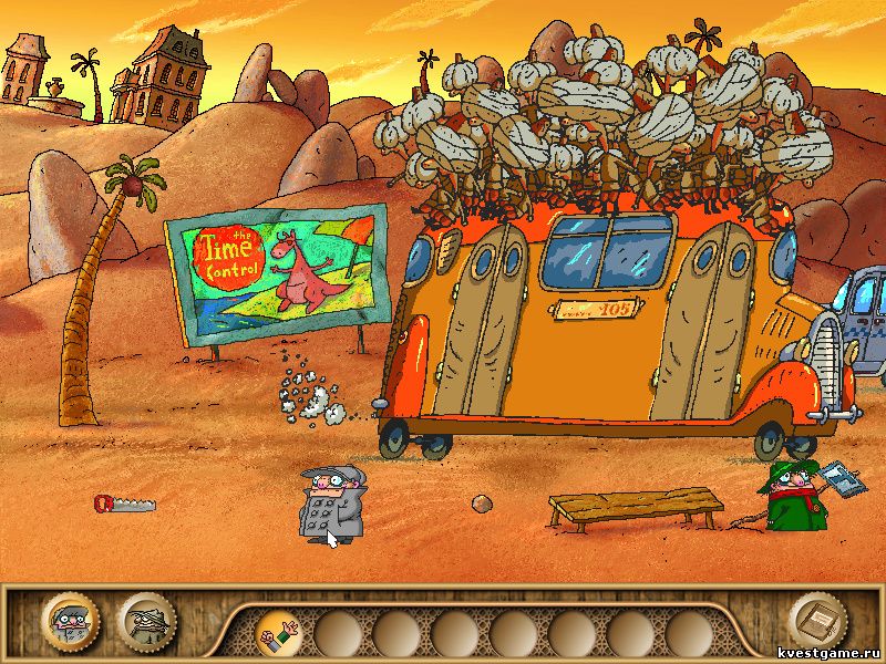 Screenshot из игры Братья Пилоты. Обратная сторона Земли - локация Автобусная остановка (уровень 16)