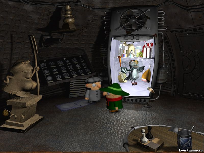 Screenshot из игры Братья Пилоты 3D. Дело об огородных вредителях - локация комната с холодильником (Братство дедов Морозов)