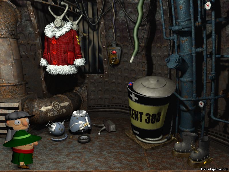 Screenshot из игры Братья Пилоты 3D. Дело об огородных вредителях - локация Раздевалка (Братство дедов Морозов)