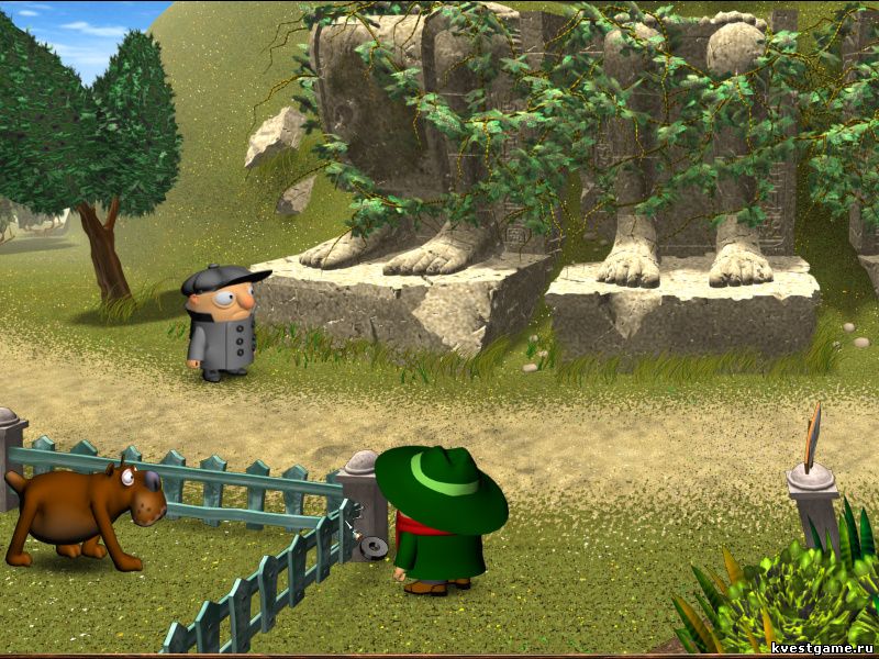 Screenshot из игры Братья Пилоты 3D-2. Тайны Клуба Собаководов - локация Парк (Статуи)