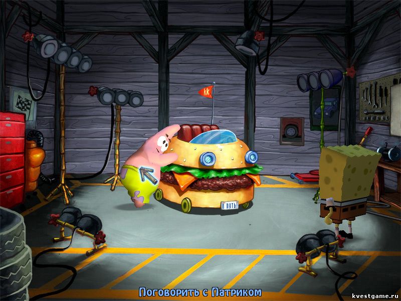 Губка Боб квадратные штаны: Игра по фильму - Патрик и Губка Боб в подземном гараже Крабса (уровень 3)