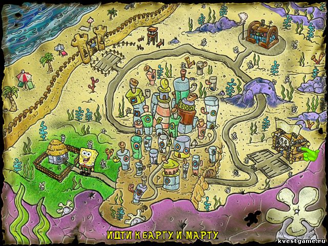 Screenshot из игры Губка Боб: Работник месяца - карта локаций (уровень 1)