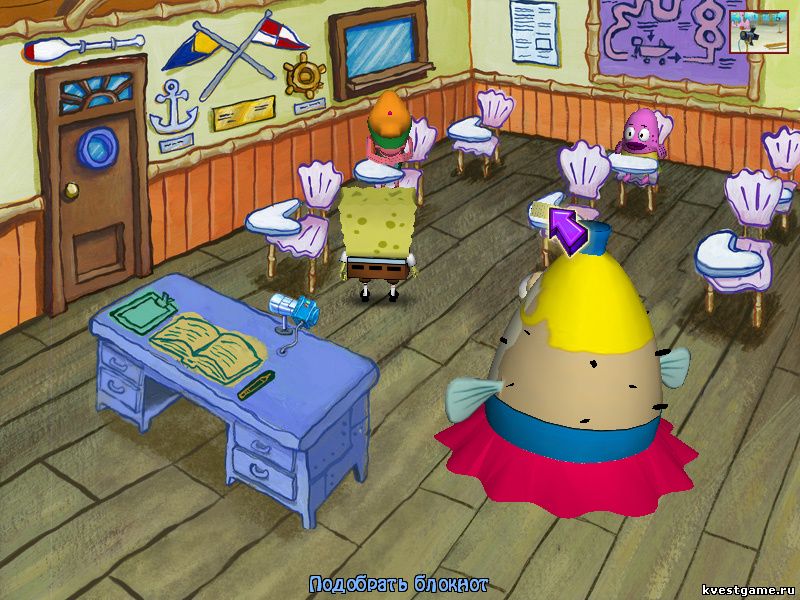 Спанчбоб нашел блокнот в классе (Sponge Bob Squarepants: Lights, Camera, Pants! (уровень 3))