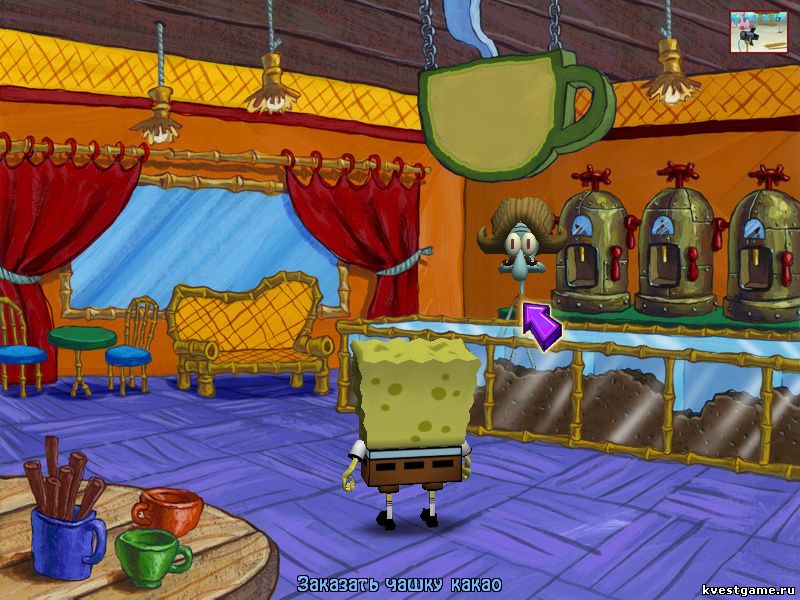 Screenshot из игры Губка Боб: Свет, Камера, Штаны! - локация Кофейная в заповеднике Щупальца (уровень 3)