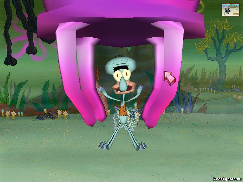 Сквога жалит огромная медуза (Sponge Bob Squarepants: Lights, Camera, Pants! (уровень 4))